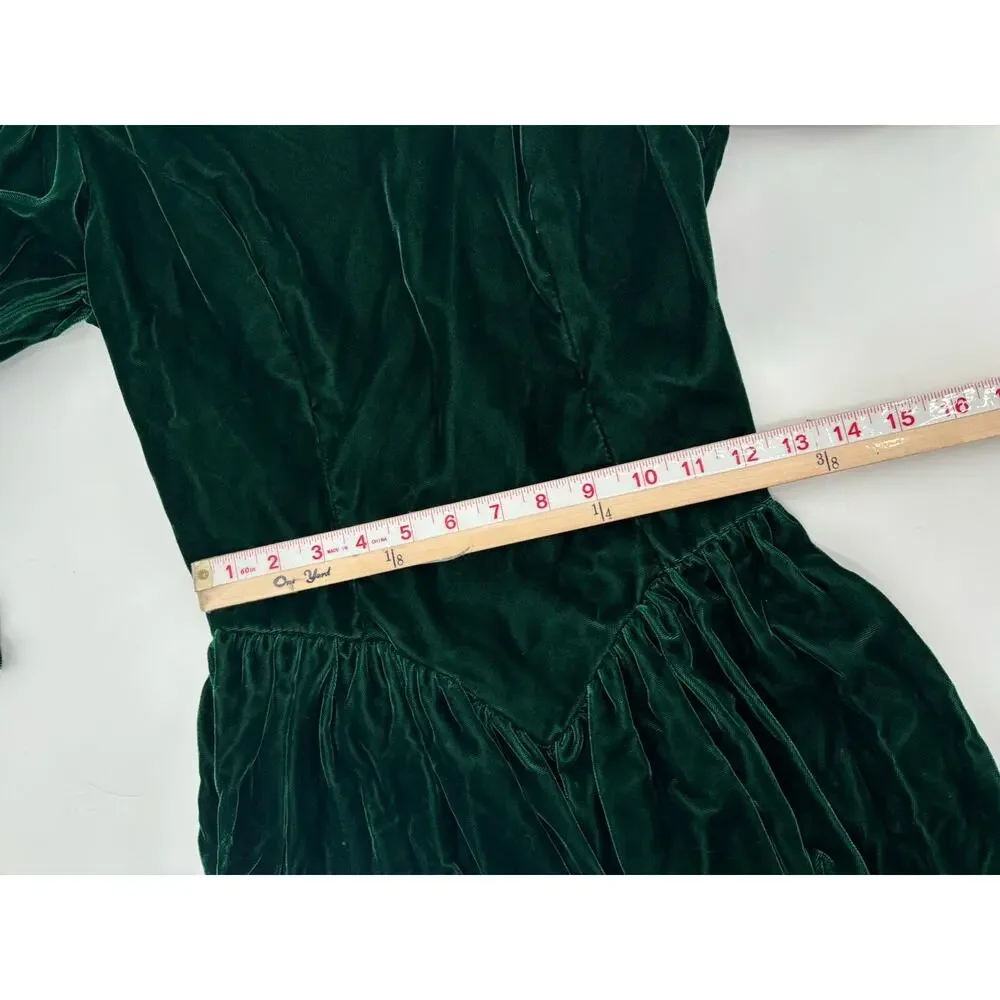 Vintage Dress Womens 8 Green Velvet Union Made Bow Back Maxi Length Holiday - Picture 14 of 16